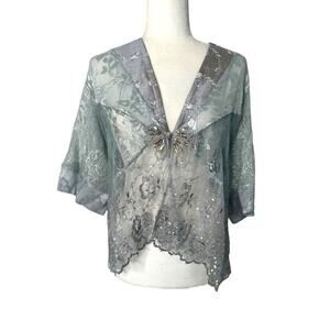Spencer Alexis Womens M Jacket Sequin Lace Acetate Silk Butterfly USA Formal